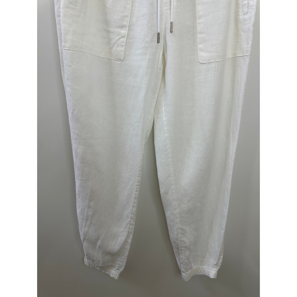 Athleta Retreat 100% Linen Jogger Pants White Resort Beach Zip Pockets Size 6 - Picture 5 of 14